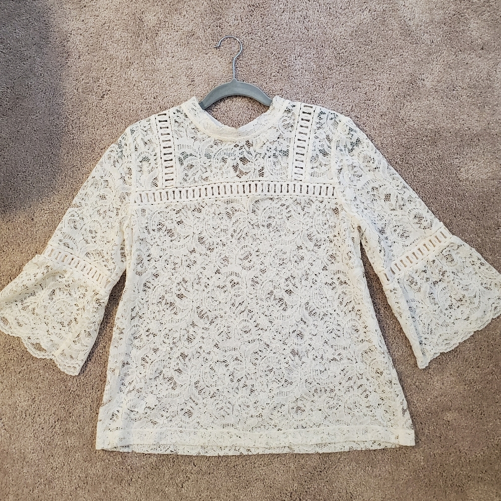 LOFT Lace Bell Sleeve Top, Ivory
